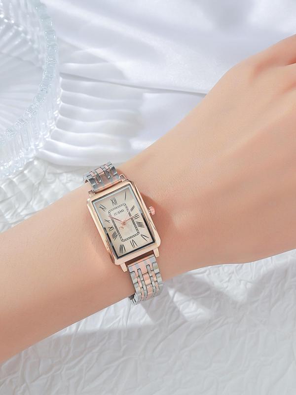 Women's Elegant Rhinestone Decorated Rectangle Dial Quartz Watch, Fashionable Watch for Women & Girls, Trendy All-match & Exquisite Watch for Birthday Gift, without Box