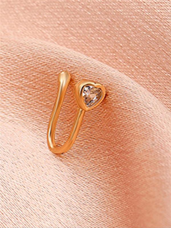 Heart Shape Design Nose Ring As Galentine's Day, No Piercing U Shape Nose Ring, Elegant Plain Color Rhinestone Decorated Nose Ring for Women