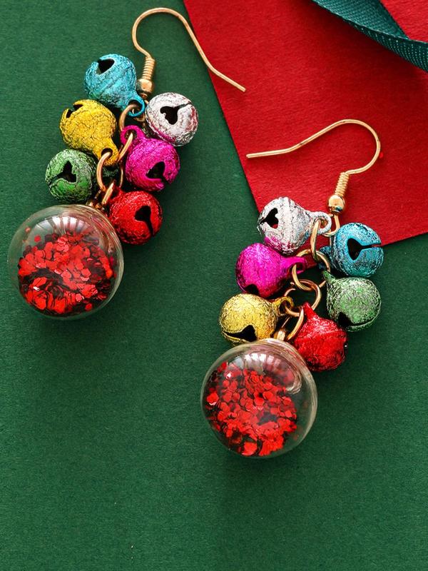 Christmas Theme Colorblock Bell Decor Dangle Earrings, Fashionable Jewelry for Women, Trendy All-match & Exquisite Jewelry for Birthday Gift