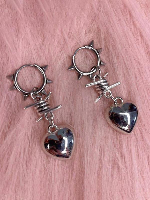 Punk Heart & Spiked Design Dangle Earrings, Stainless Steel Jewelry for Party, Daily Decor for Girl, Trendy All-match & Exquisite Jewelry for Birthday Gift