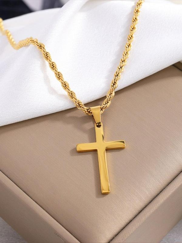 Men's Stainless Steel Cross Pendant Necklace,  Girlfriend Accessories, Fashion Jewelry for Party, Daily Clothing Decor, Trendy All-match & Exquisite Jewelry for Birthday Gift