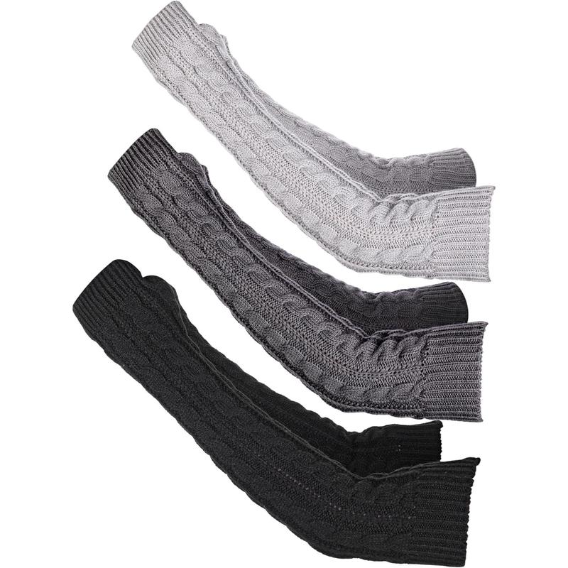 3 Pairs Arm Warmers Long Fingerless Gloves Knit Wrist Warmers with Thumb Hole Open Finger Indoor Outdoor Arm Sleeves