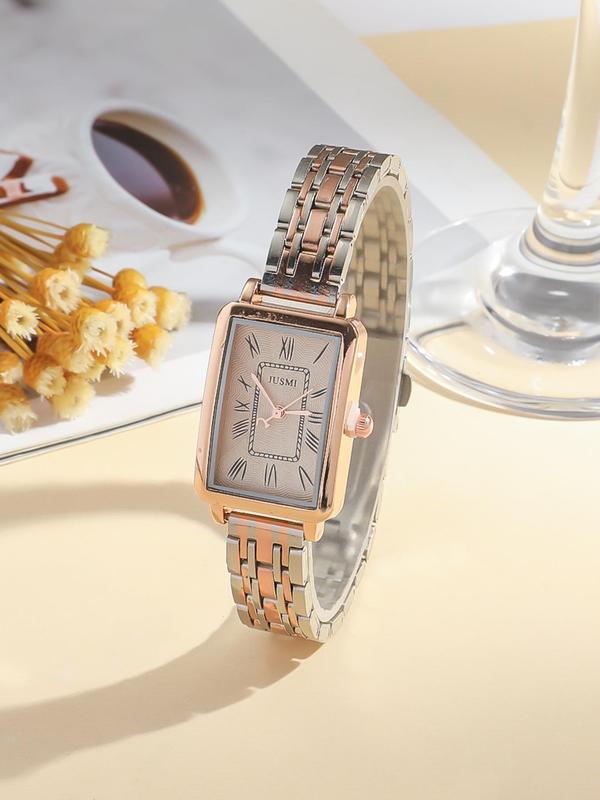 Women's Elegant Rhinestone Decorated Rectangle Dial Quartz Watch, Fashionable Watch for Women & Girls, Trendy All-match & Exquisite Watch for Birthday Gift, without Box