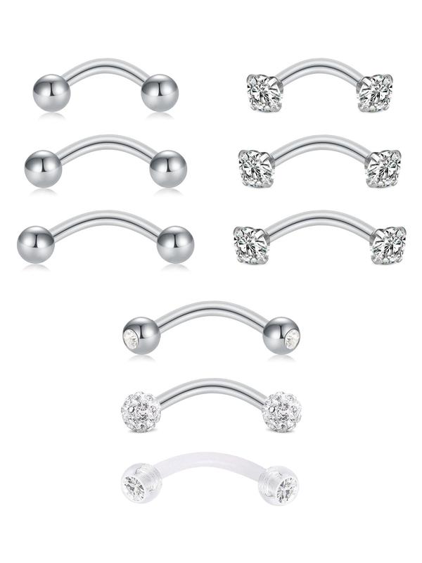 Mixed Shape Artificial Zircon Decorated Eyebrow Studs, 9 Counts Elegant Eyebrow Piercing Jewelry for Women & Men, Fashion Body Jewelry for Party, Daily Decor, Exquisite Jewelry for Gift