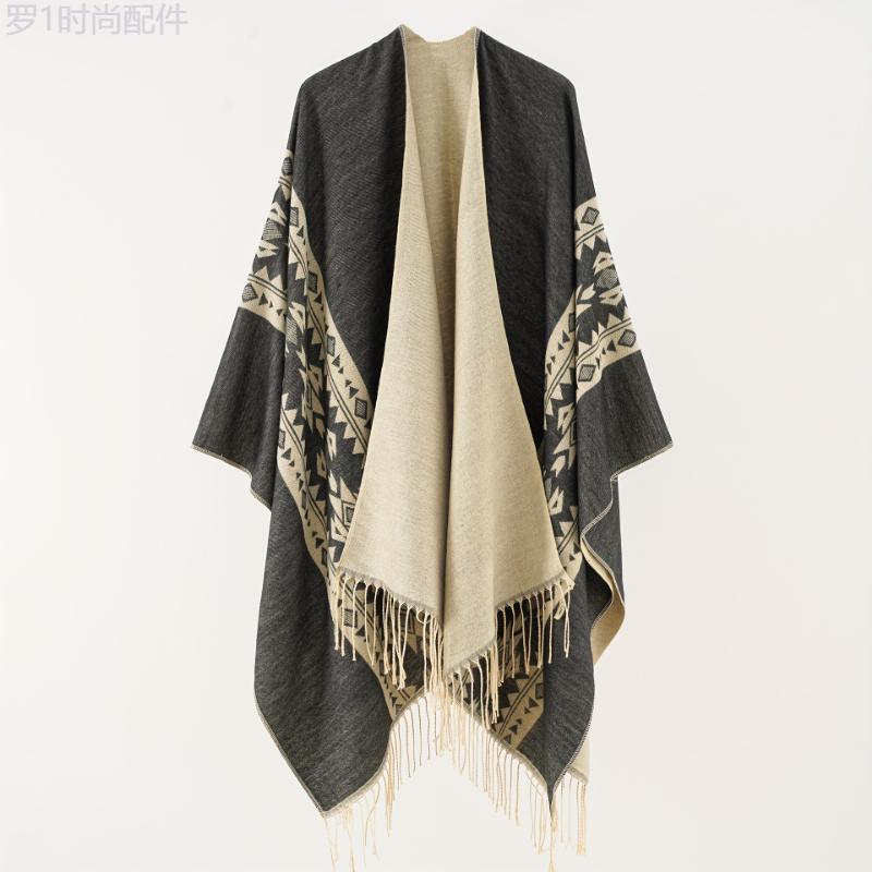 Warm and Windproof Woven Shawl Poncho: Trendy, Durable Fall and Winter Accessory for Outdoor Enthusiasts