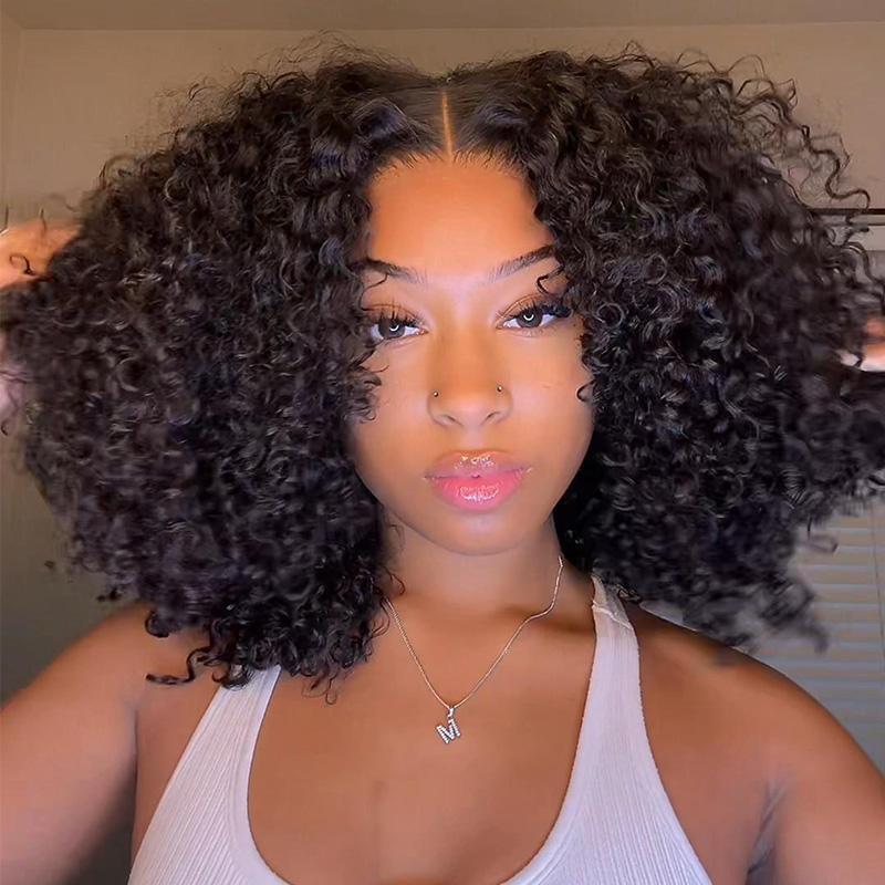 West Kiss Short Kinky Curly Ready Go Glueless Wigs Pre Cut Pre Bleached 7x4 Closure Wig 250% Density Human Hair Wig Pre Plucked 13x4 Lace Front Wigs