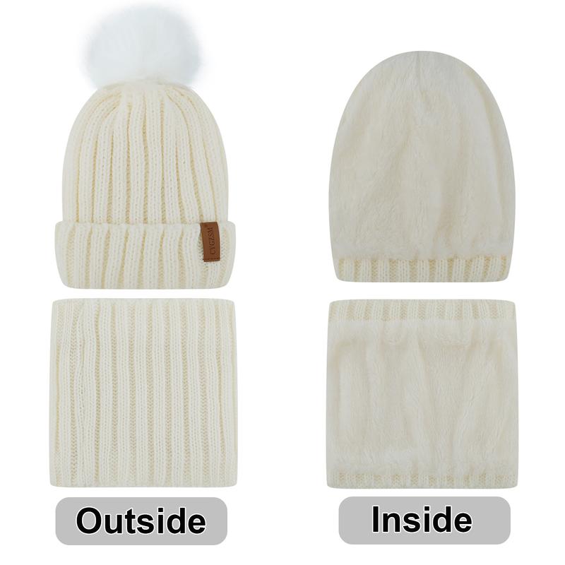 Winter Beanie Hat Scarf Gloves, Warm Fleece Knit Winter Hats Touch Screen Gloves Neck Scarf Set Winter Gifts for Unisex Adult