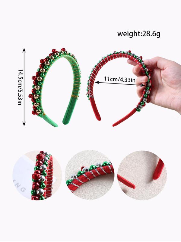 Cute Colorblock Christmas Themed Bell Decor Headbands, Elegant Hair Accessories for Women & Girls, Fashion Hair Accessories for Party, Daily Clothing Decor