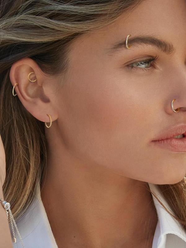 Minimalist Rhinestone Decor Nose Ring, Stainless Steel Nose Ring Hoop, Body Jewelry for Women & Men, Trendy All-match & Exquisite Jewelry for Birthday Gift