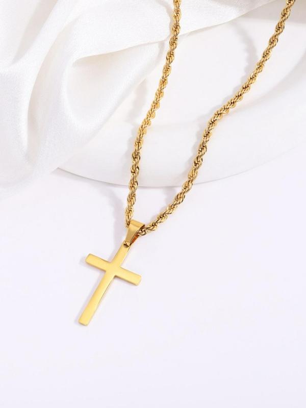 Men's Stainless Steel Cross Pendant Necklace,  Girlfriend Accessories, Fashion Jewelry for Party, Daily Clothing Decor, Trendy All-match & Exquisite Jewelry for Birthday Gift