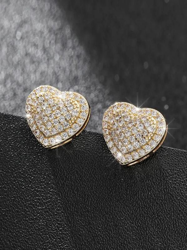 Elegant Heart Shaped Stud Earrings, 2024 Fall New Style Rhinestone Decor Stud Earrings, Fashion Cool Female Jewelry for Women for Gift Back To School, Fall Outfits, Fall Freshness