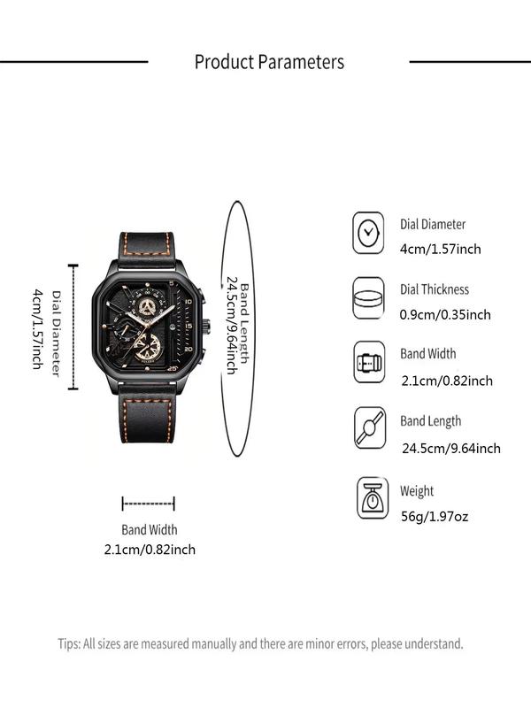 Men's Vintage Sportive Square Dial Quartz Watch, Calendar Fashion Watch for Party, Daily Clothing Decor, Trendy All-match & Exquisite Watch for Gift, without Box