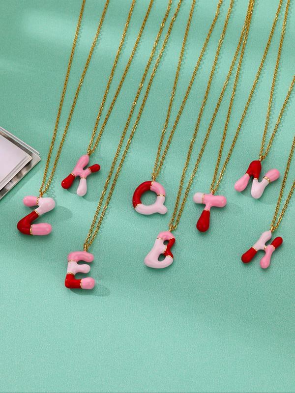 Colorblock Enamel Balloon Letter Design Pendant Necklace, Initials Necklace for Women & Girls, Fashion Jewelry for Party, Daily Decor, Trendy All-match & Exquisite Jewelry for Birthday Gift