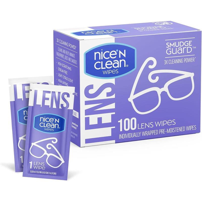 SmudgeGuard Lens Cleaning Wipes (100 Total Wipes) | Pre-Moistened Individually Wrapped Wipes | Non-Scratching & Non-Streaking | Safe for Eyeglasses, Goggles, & Camera Lens