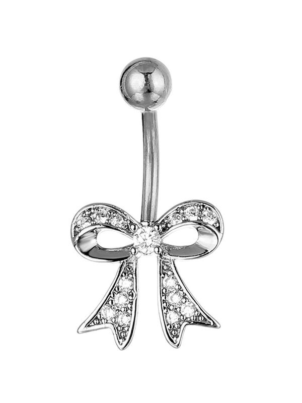 Rhinestone Bow Decor Belly Ring, 2024 New Style Women Belly Piercing Body Jewelry, Trendy All-match & Exquisite Clean Girl Jewelry for Women and Girls