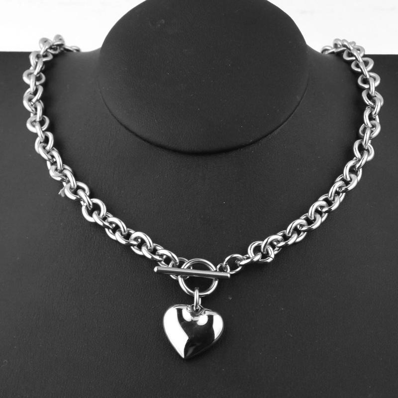 Vintage Stainless Steel O-Link Heart Necklace & Bracelet Set for Women - Perfect Autumn Gift for Girlfriend - Romantic Love Necklace with Matching Charm Bracelet and Earrings Y55