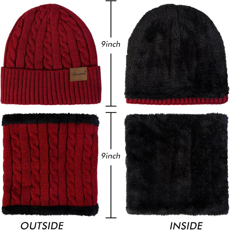 3 count Winter Beanie Hat Scarf Touch Screen Gloves Set Thick Warm Knit Skull Cap Fleece Lined Scarves Gifts for Women