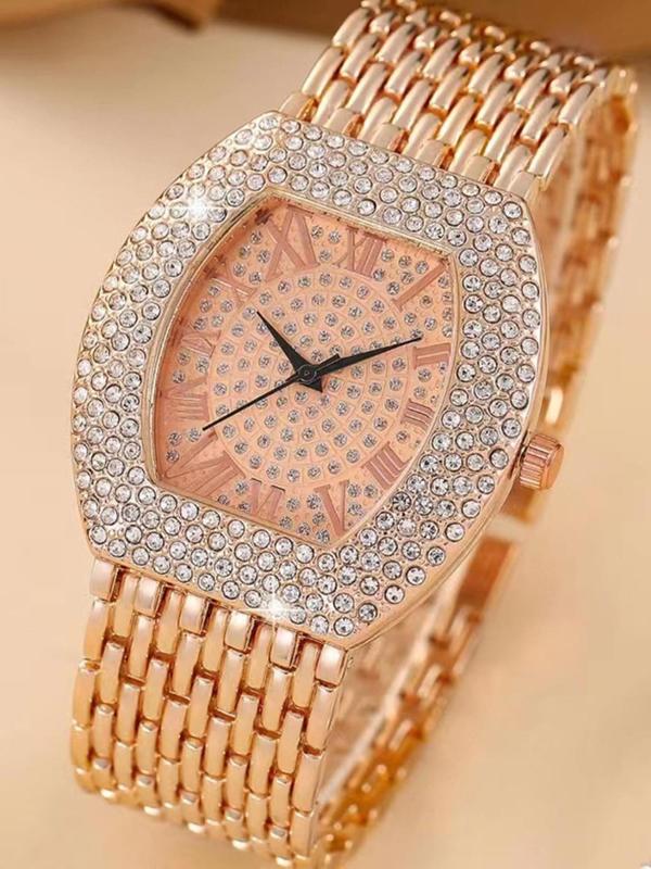 Women's Elegant Business Rhinestone Decorated Quartz Watch, Fashionable Wristwatch for Daily Life, Trendy All-match & Exquisite Watch for Birthday Gift