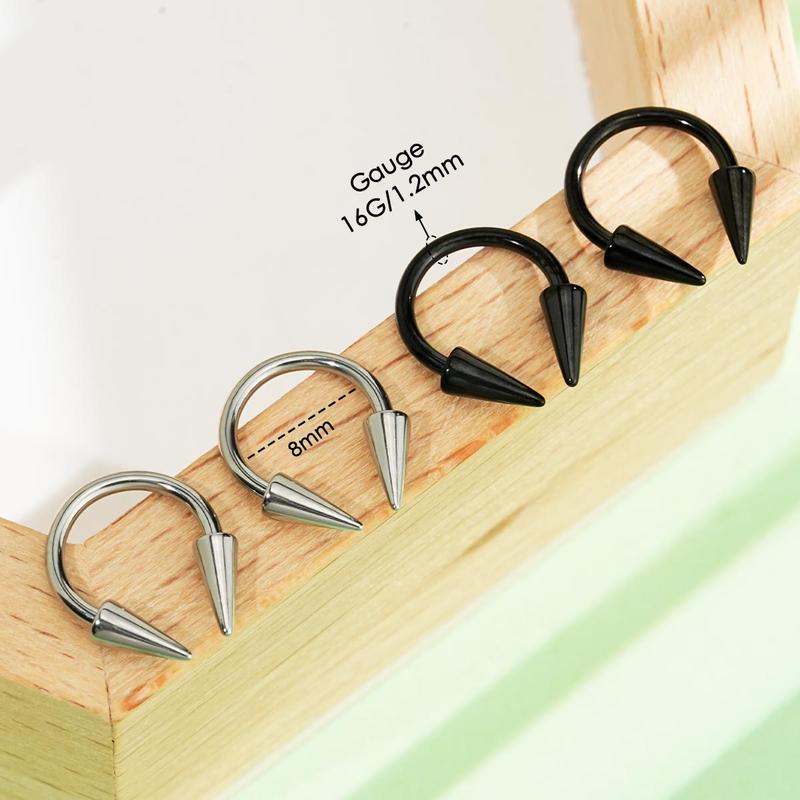 Oufer 16G 4PCS Spike Ends Septum Ring Circular Barbell