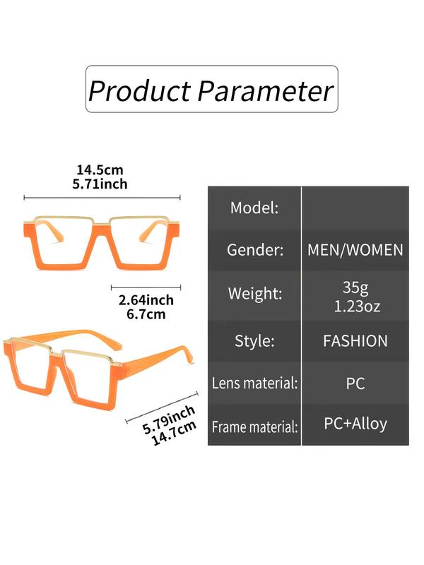 Unisex Simple Style Plain Color Square Eyeglasses, Trendy Casual Eyeglasses for Everyday Use, Fashion Accessories for Outdoor Activities