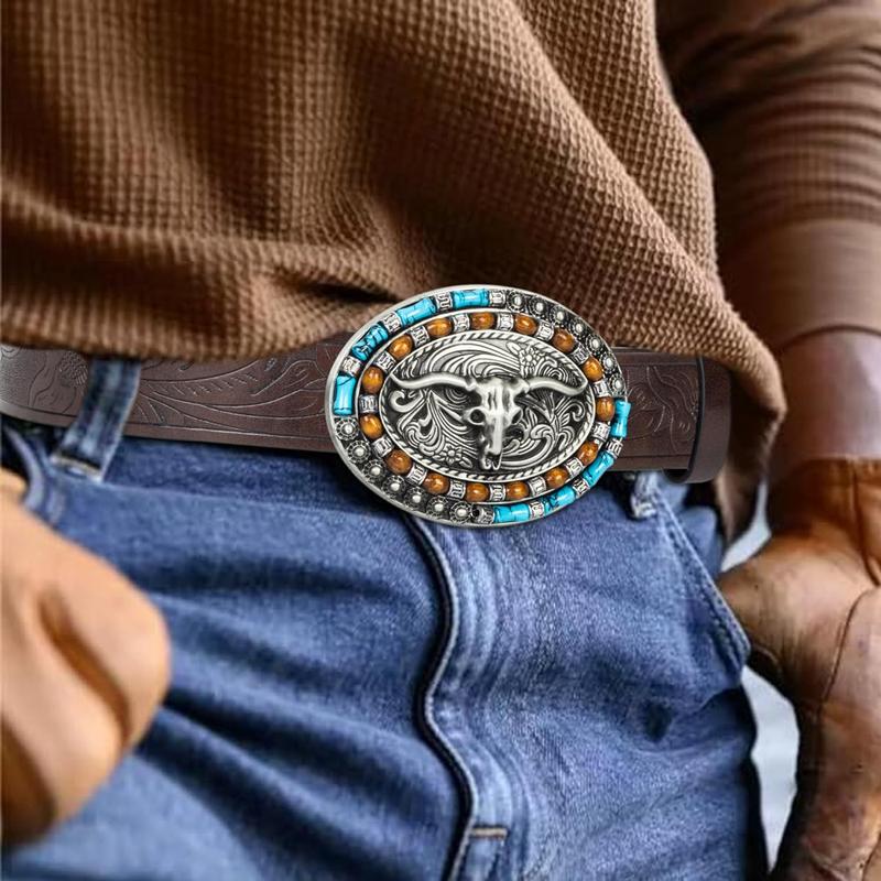 Women and Men Western-Turquoise-Belt Cowgirl-Belt - Vintage Coffee Embossed-PU-Leather-Belt for Jeans Pants