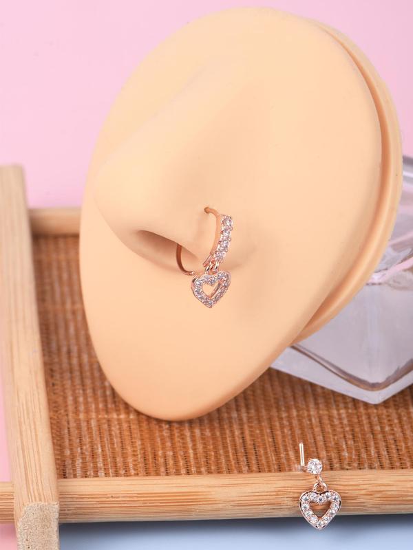 Rhinestone Decorated Nose Ring, Elegant Heart Shaped Nose Studs for Women & Men, 2024 New Minimalist Aesthetic Jewelry As Gift