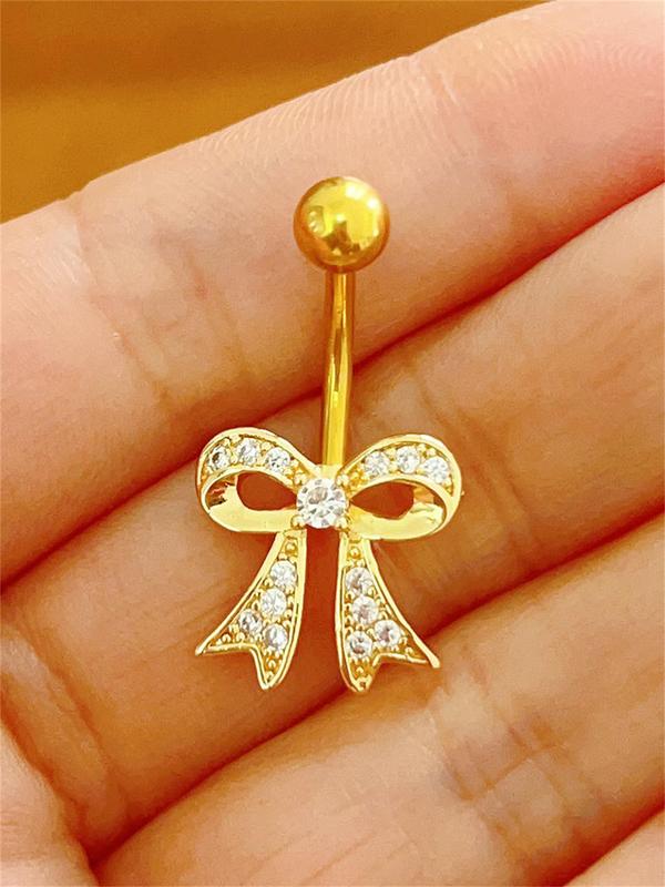 Rhinestone Bow Decor Belly Ring, 2024 New Style Women Belly Piercing Body Jewelry, Trendy All-match & Exquisite Clean Girl Jewelry for Women and Girls