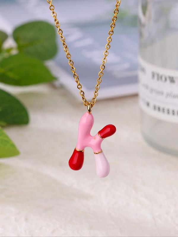 Colorblock Enamel Balloon Letter Design Pendant Necklace, Initials Necklace for Women & Girls, Fashion Jewelry for Party, Daily Decor, Trendy All-match & Exquisite Jewelry for Birthday Gift