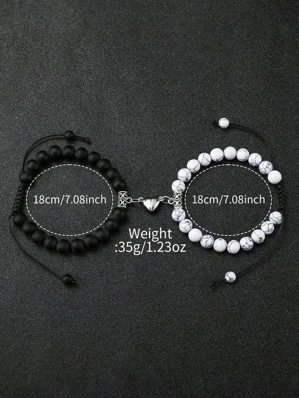 Couple Stainless Steel Strap Fashionable Simple Diamond-Studded Dial Quartz Watches + Heart Beaded Bracelet Set (4pcs Set)