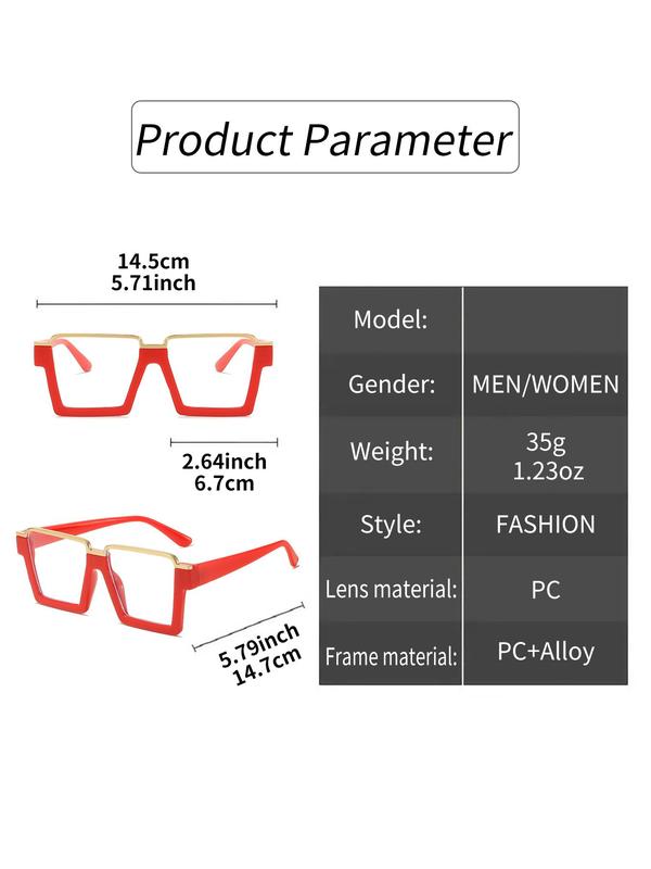 Unisex Simple Style Plain Color Square Eyeglasses, Trendy Casual Eyeglasses for Everyday Use, Fashion Accessories for Outdoor Activities