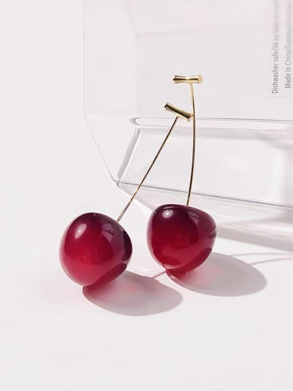 1 Pair Cute Cherry Design Dangle Earrings, Fashionable Jewelry for Women & Girls, Fashion Jewelry for Party, Daily Clothing Decor, Trendy All-match & Exquisite Jewelry for Birthday Gift