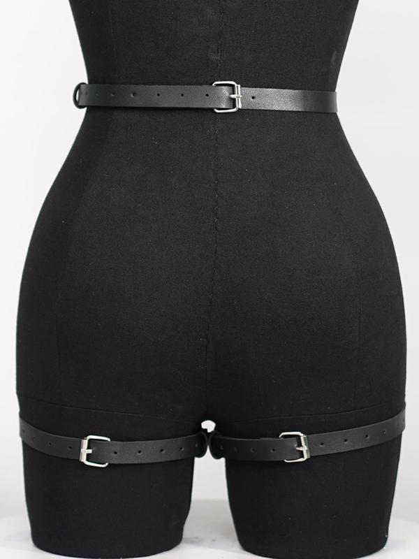 Women's Plain Ring Linked Garter Belt, Punk Fashion Luxury Pu Leather Thigh Garter Suspenders for Festival Party Vacation, Femboy Sissy Goth Outfit, Clothes for Women