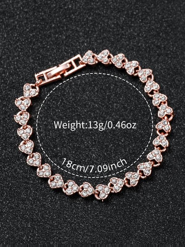 Summer 2024 Elegant Round Dial Quartz Watch & Bracelet, Sparkly Luxury Heart Design Bracelet, Rhinestone Decor Wristwatch for Women & Girls for Gift without Box Gift