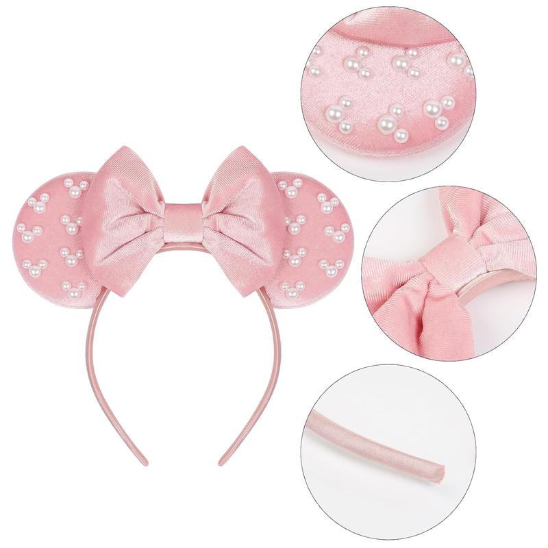 Mouse Ears Headbands for Women Bow Pearl Mouse Ears Adults Pink  Mouse Ears Headbands Christmas  Hair Accessories