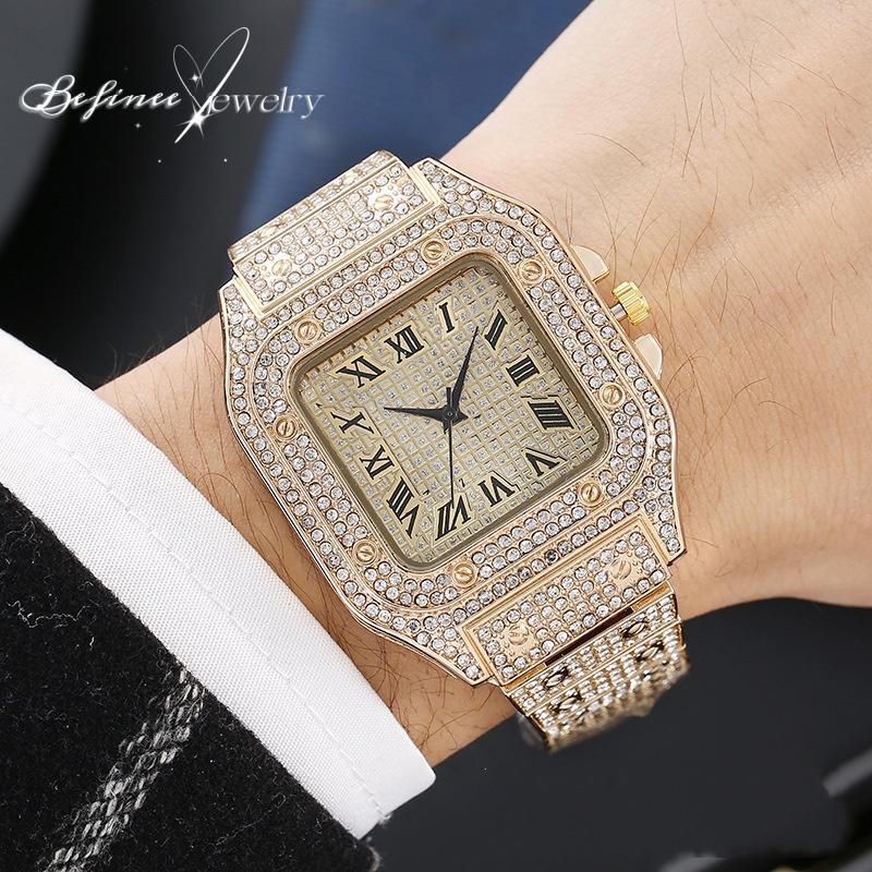 Mens and  Womens 18K gold plated Watches Luxury Unisex   Iced-out Bling CZ Fashion Quartz  Watch