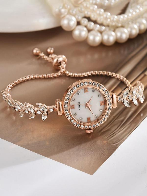 Women's Elegant Rhinestone Decorated Quartz Slider Watch, Exquisite Trendy Wristwatch, Fashionable Watch for Women As Gift with Box