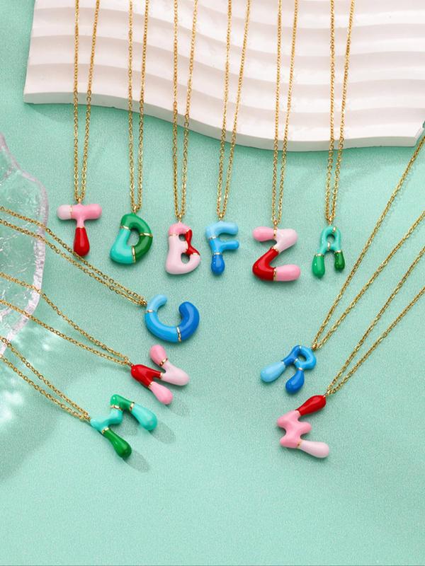 Colorblock Enamel Balloon Letter Design Pendant Necklace, Initials Necklace for Women & Girls, Fashion Jewelry for Party, Daily Decor, Trendy All-match & Exquisite Jewelry for Birthday Gift