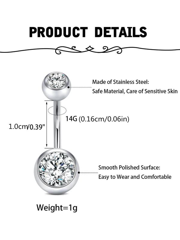 Rhinestone Decorated Navel Ring, Stainless Steel Body Jewelry for Women & Men, Daily Clothing Decor