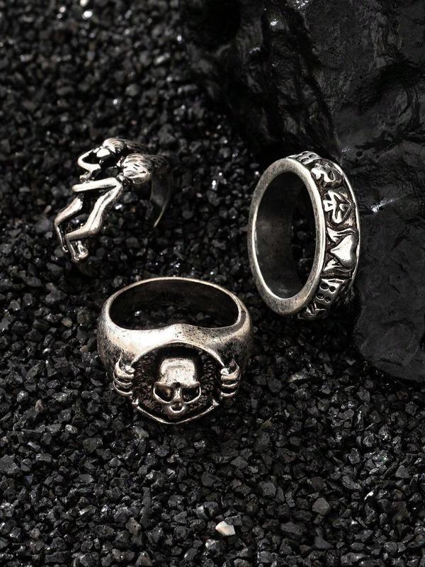 Men's Punk Style Skull Design Ring Set, Vintage Trendy Ring Set, Fashionable Jewelry for Daily & Party Decoration, Trendy All-match & Exquisite Jewelry for Birthday Gift