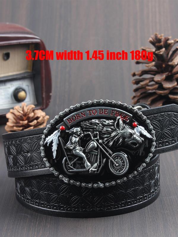 Western Cow Head Decorated Pu Buckle Belt, Fashion Embossed Belt for Party, Daily Clothing Decor, Trendy All-match & Exquisite Belt for Outfit Matching