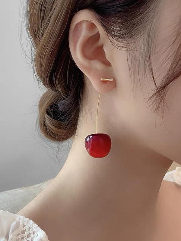 1 Pair Cute Cherry Design Dangle Earrings, Fashionable Jewelry for Women & Girls, Fashion Jewelry for Party, Daily Clothing Decor, Trendy All-match & Exquisite Jewelry for Birthday Gift