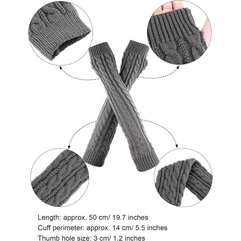 3 Pairs Arm Warmers Long Fingerless Gloves Knit Wrist Warmers with Thumb Hole Open Finger Indoor Outdoor Arm Sleeves