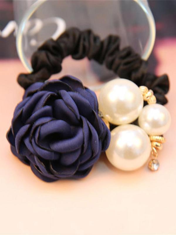 Faux Pearl Decorated Flower Design Hair Tie, Elegant Hair Accessories for Women & Girls, Minimalist Headwear Suitable for Thick Hair