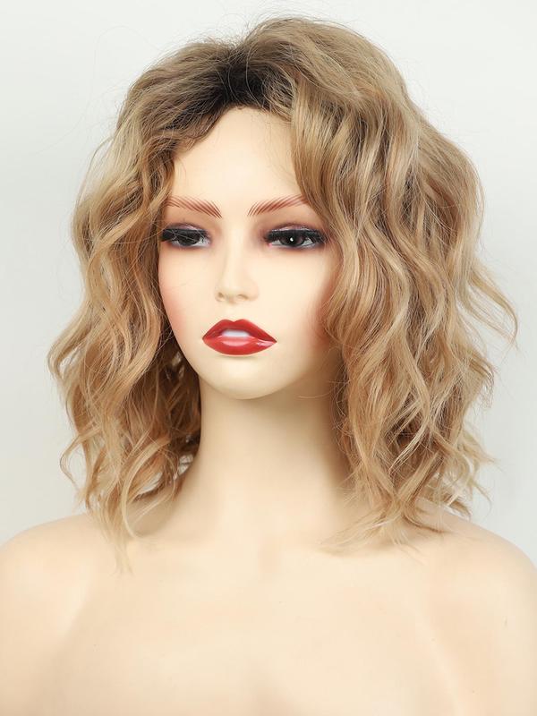 14.96 Inch Blonde Fashionable Short Wavy Bob Wigs for Women, Gorgeous Fluffy Wigs without Bangs, Synthetic Full Machine Wigs for Party, Daily Use