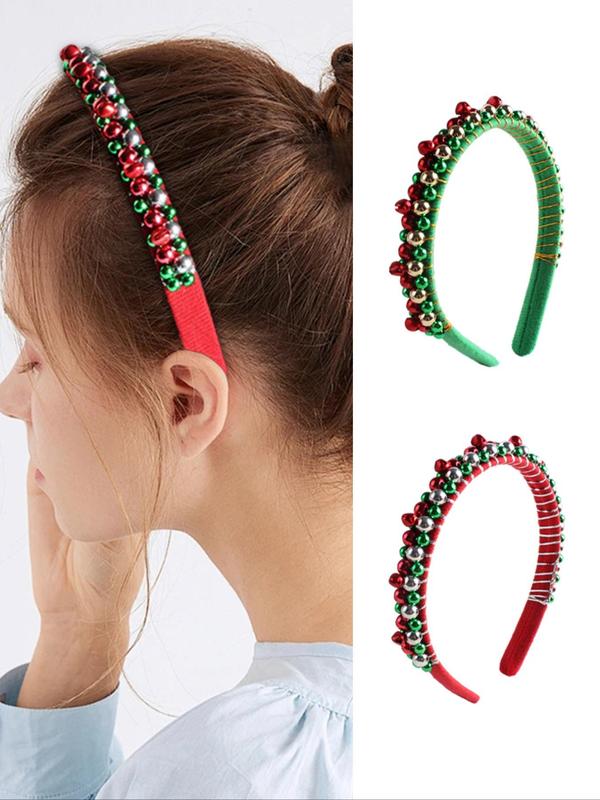 Cute Colorblock Christmas Themed Bell Decor Headbands, Elegant Hair Accessories for Women & Girls, Fashion Hair Accessories for Party, Daily Clothing Decor