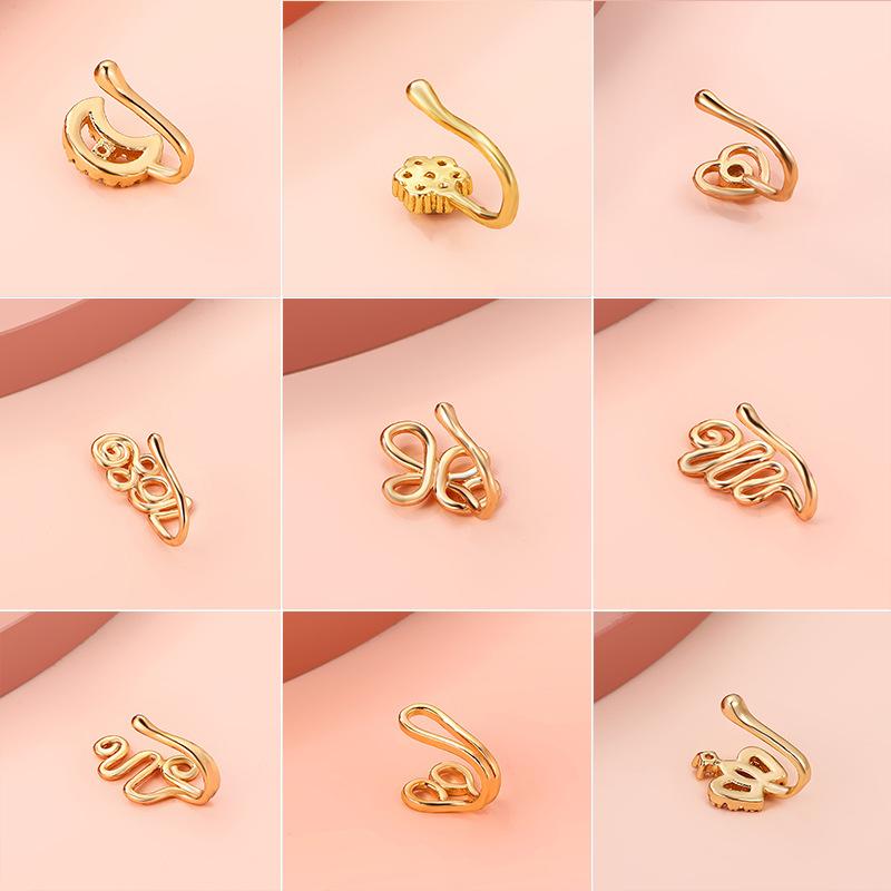 Non-Piercing Nose Rings: 18K Gold Plated Copper U-Shaped Nose Clips with Tulip Heart and Zirconia Stones - Perfect Gift Set for Women