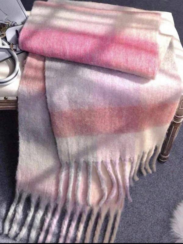 Colorful Plaid Pattern Tassel Decor Scarf, Women's Elegant Soft Warm Long Shawl, Fashion Accessories for Fall & Winter