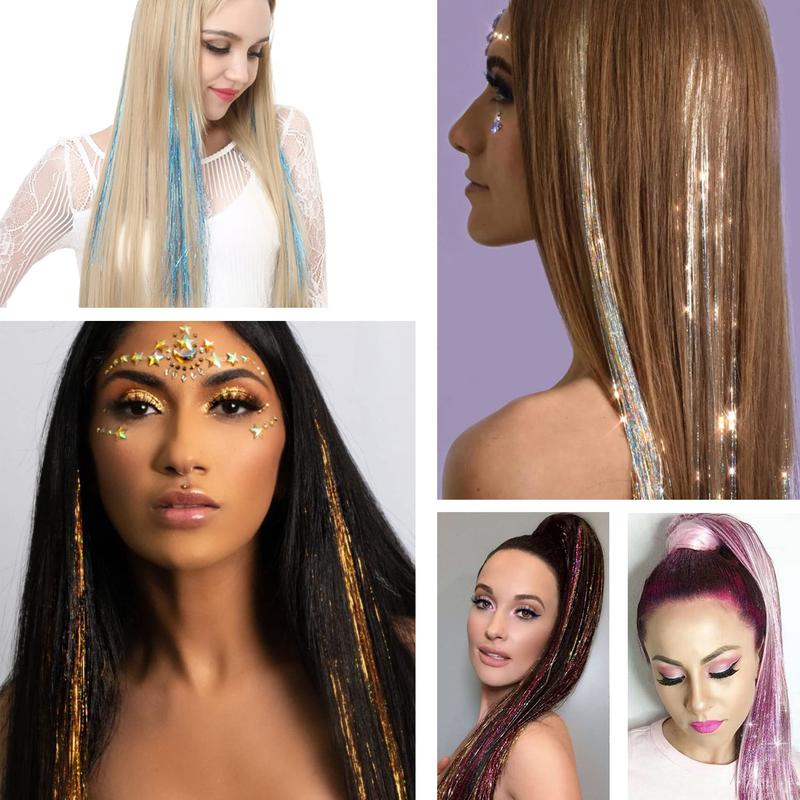 17 Colors Hair Tinsel Kit Include 4250 strands, Tinsel Hair Extensions with Tools, Heat Resistant Glitter Hair Tinsel Kit for Girls Women Hair Accessories