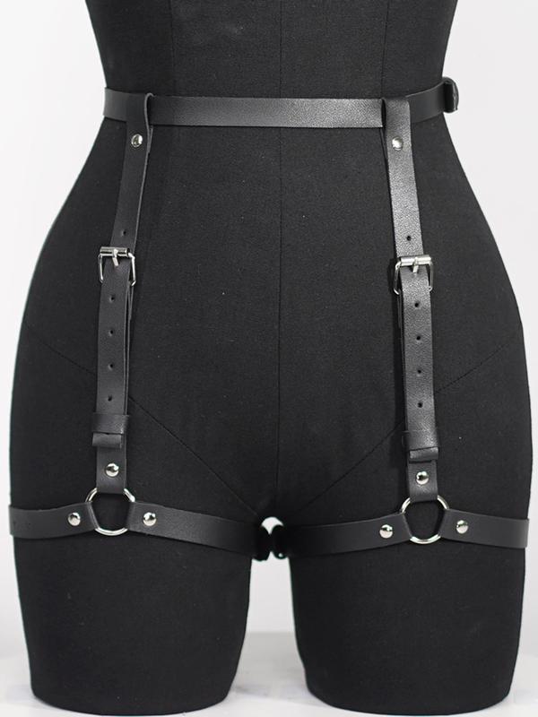 Women's Plain Ring Linked Garter Belt, Punk Fashion Luxury Pu Leather Thigh Garter Suspenders for Festival Party Vacation, Femboy Sissy Goth Outfit, Clothes for Women