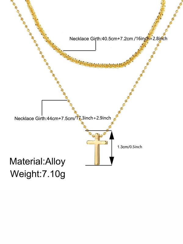 2pcs set Women's Simple Rhinestone Cross Design Pendant Chain Necklace, Casual Matching Jewelry for Party, Daily Clothing Decor